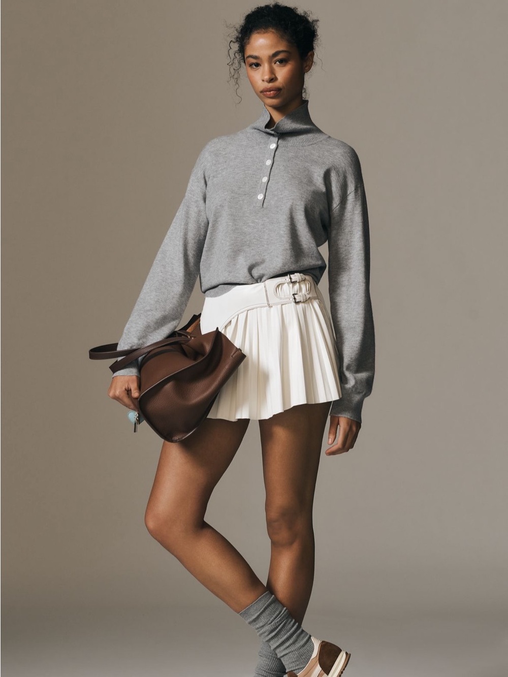 🔹NWT🔹Anthropologie FRNCH Grey Long-Sleeve Collared Polo Sweater